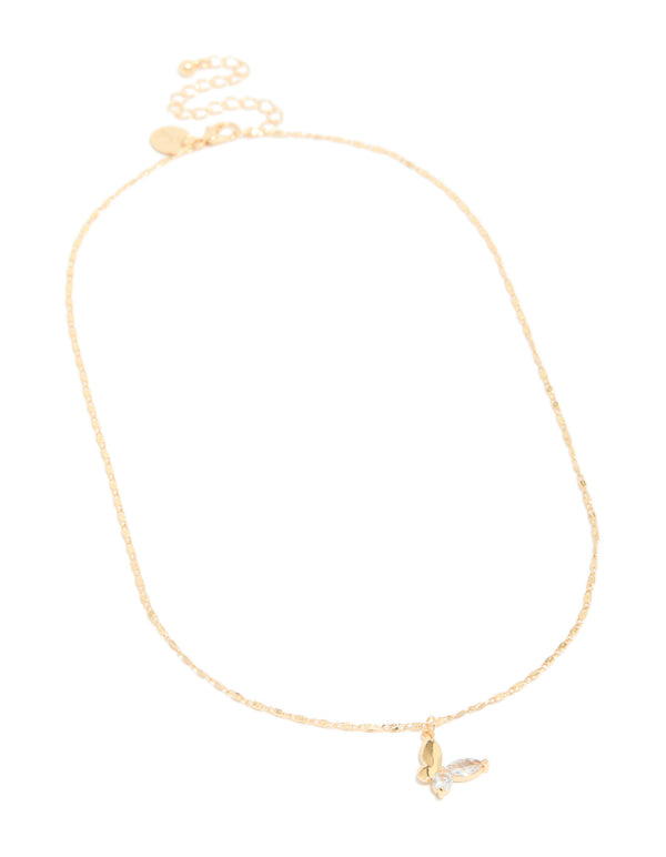 Discover elegant half smooth half diamante butterfly pendant crafted from crystal in gold front view