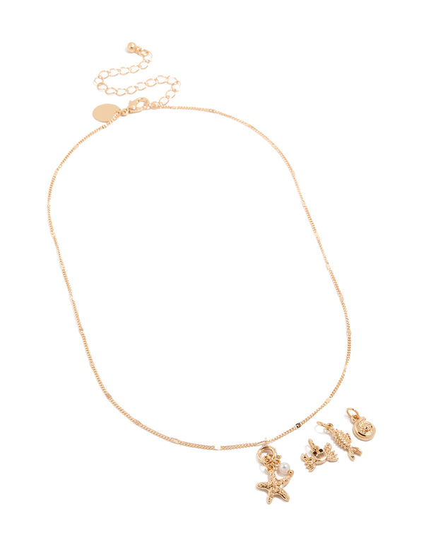 Gold Mixed Ocean Charm Necklace