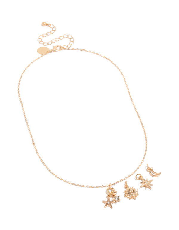 Gold Star & Moon Charm Necklace