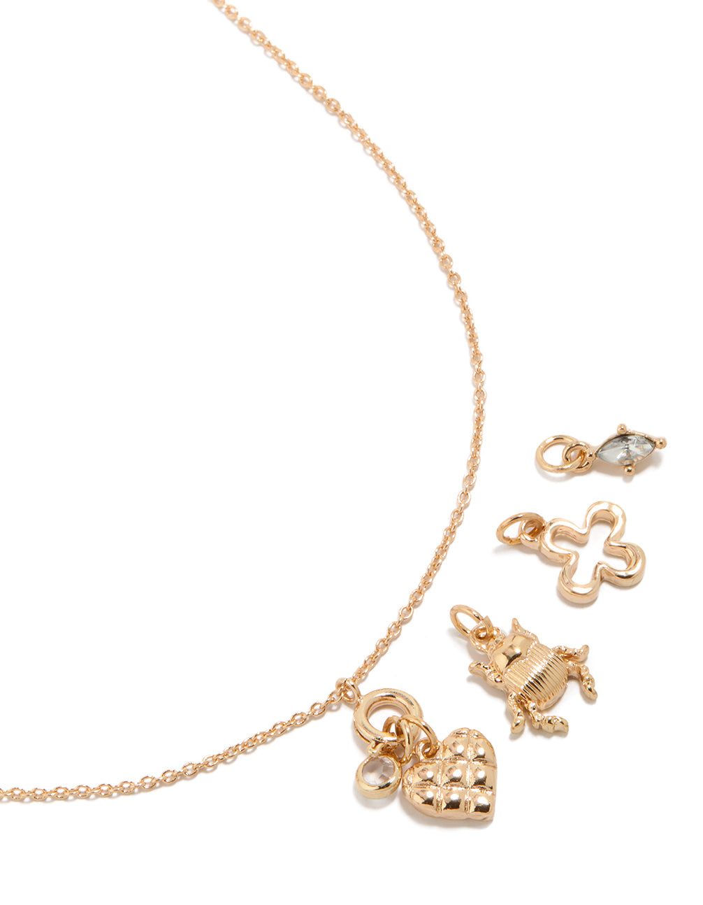 Gold Heart & Beetle Charm Necklace