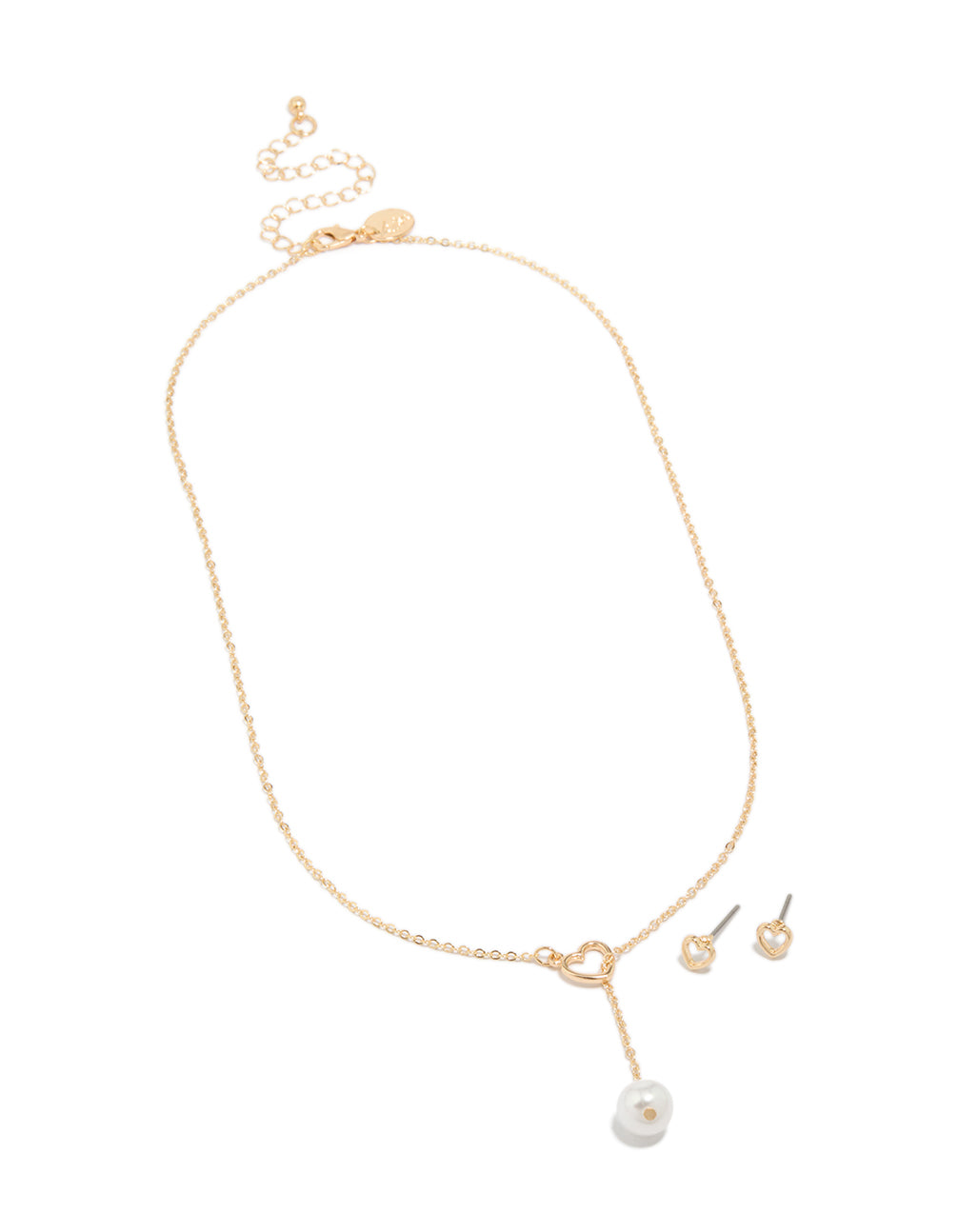 Gold Heart Pearl Necklace & Heart Earrings Set