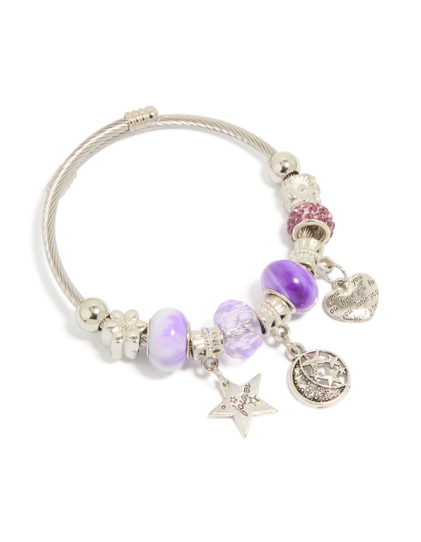 Silver Moon, Star & Heart Charm Bracelet