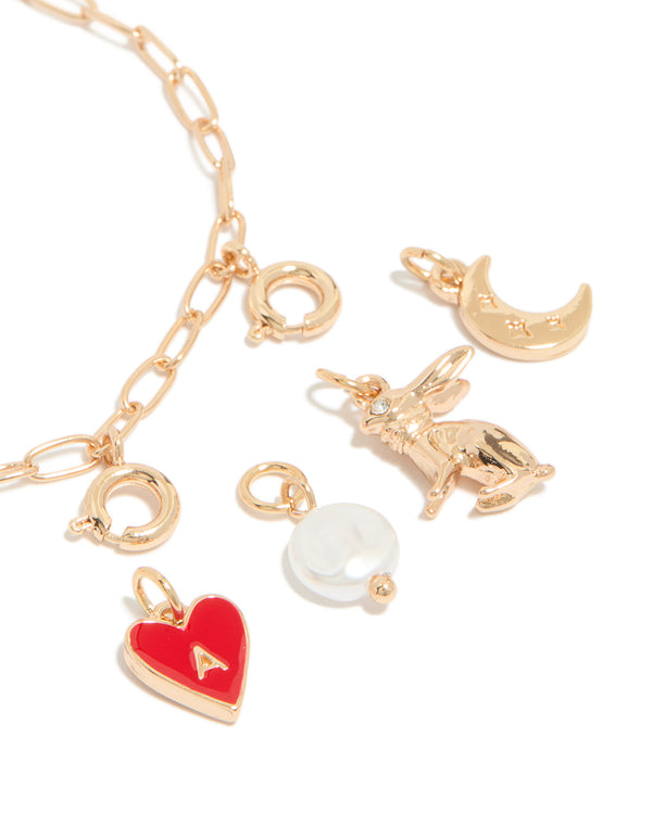 Gold Rabbit & Moon Charm Bracelet