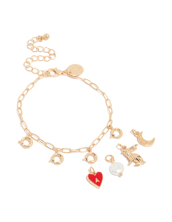 Gold Rabbit & Moon Charm Bracelet