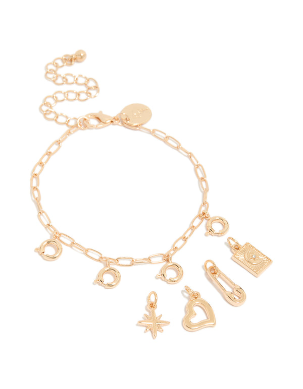 Gold Heart Star & Moon Charm Bracelet