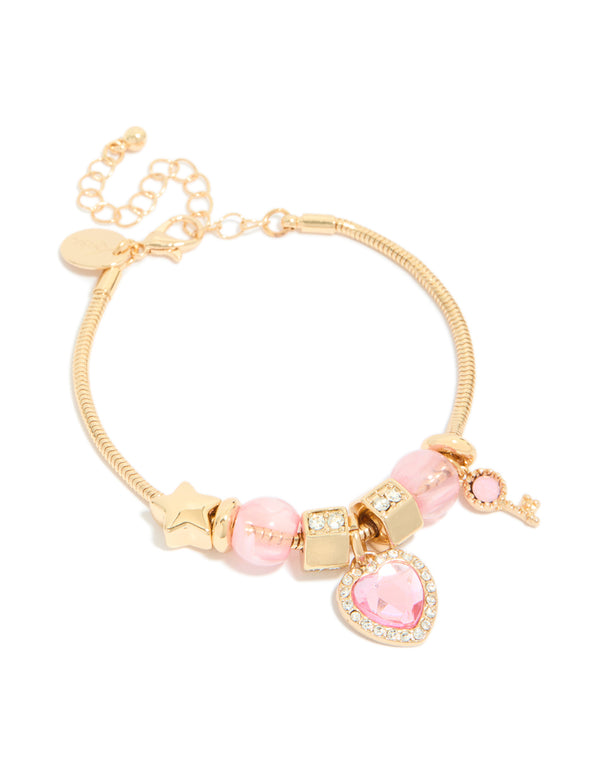 Gold Heart & Key Charm Bracelet