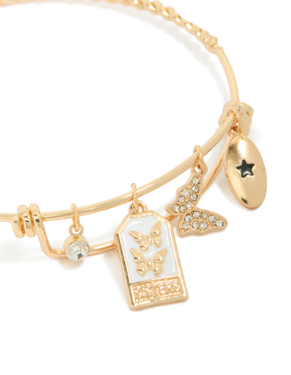 Gold Diamante Butterfly Charm Bangle