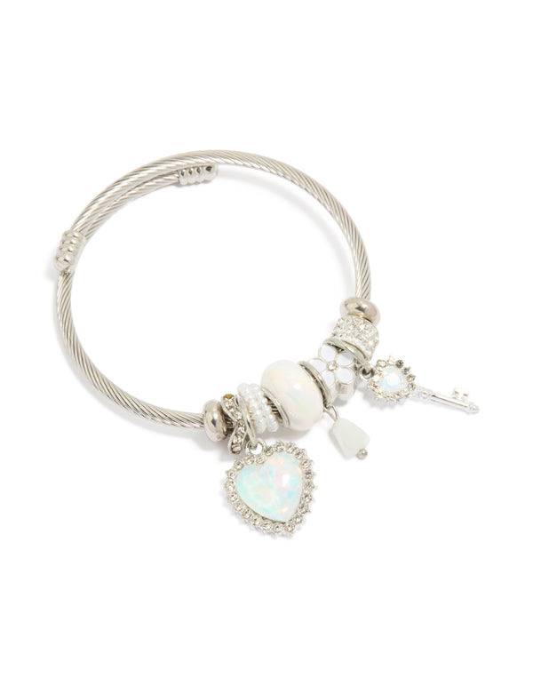 Silver Heart & Key Charm Bracelet