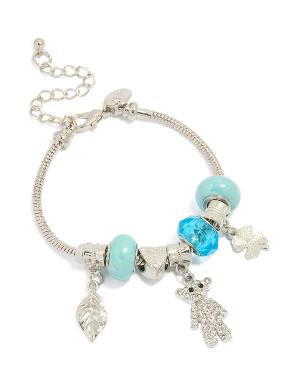 Silver Bear & Leaf Charm Bracelet