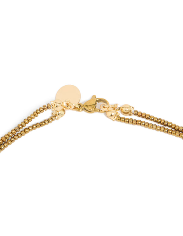 Gold Long Acrylic & Glass Stone Beaded Necklace