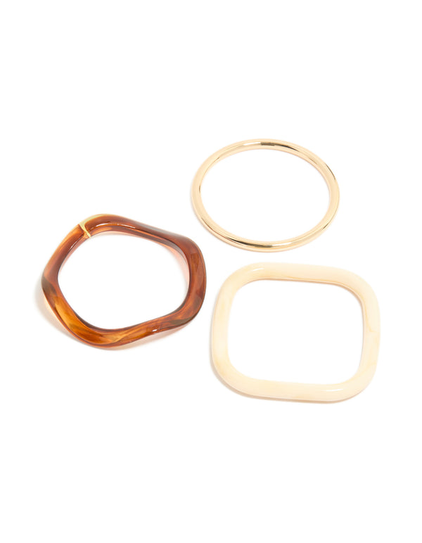 Featuring thin resin bangles in a 3-pack with gold accents front view