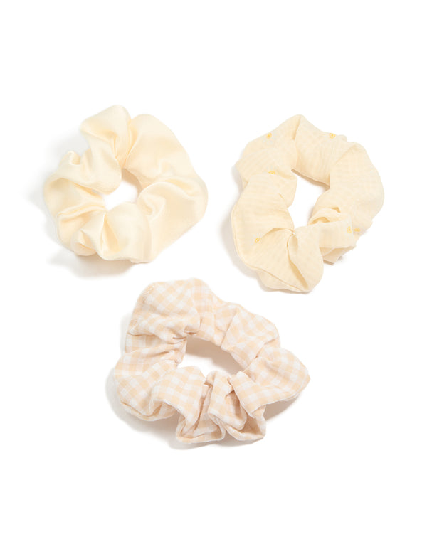 Cream, Checkered & Daisy Scrunchies 3-Pack