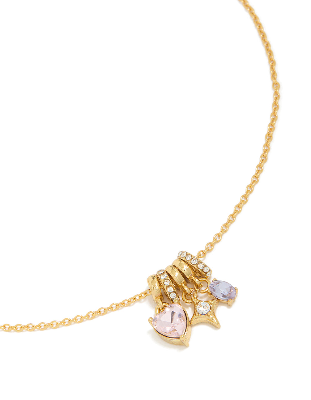Tweens Waterproof Gold Plated Stainless Steel Mix Shape Diamante Charm Necklace