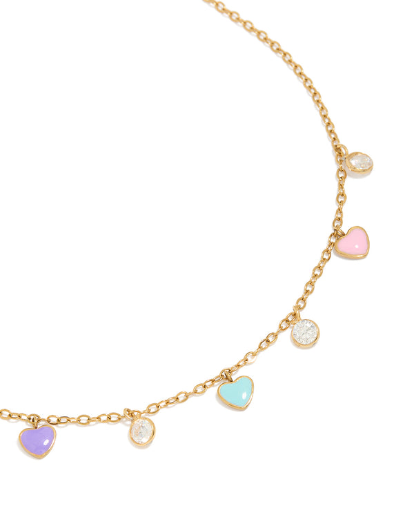 Tweens Gold Plated Stainless Steel Enamel Heart & Cubic Zirconia Charm Necklace