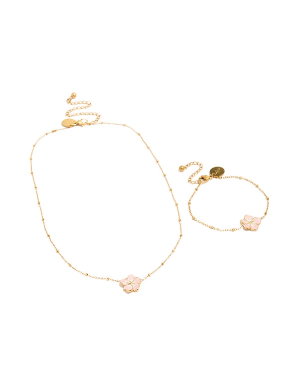 Tweens Gold Plated Stainless Steel Necklace & Bracelet Set