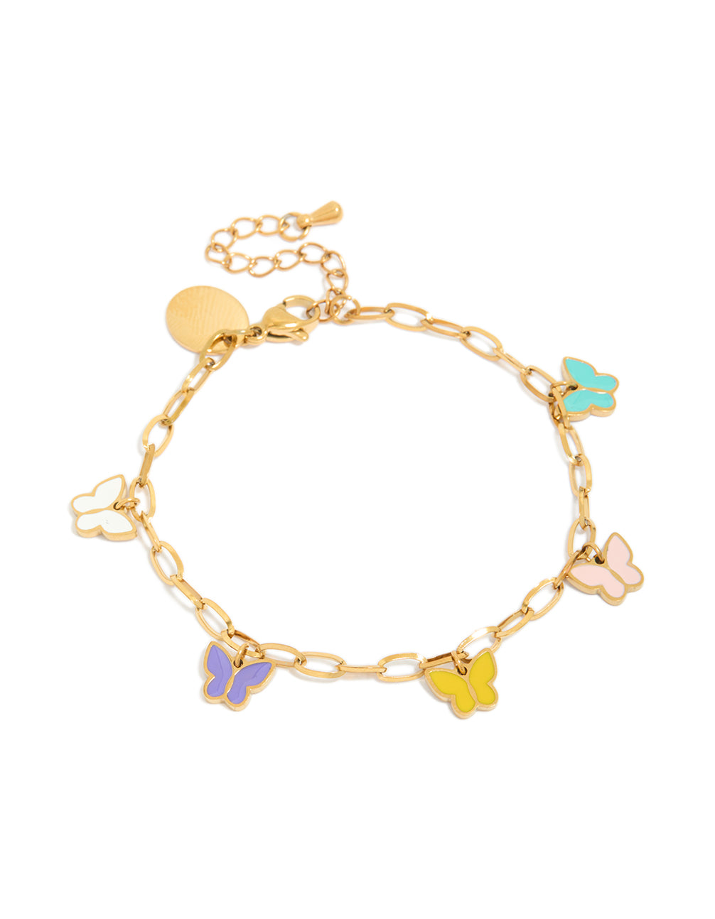 Tweens Gold Plated Stainless Steel Enamel Butterfly Charm Bracelet
