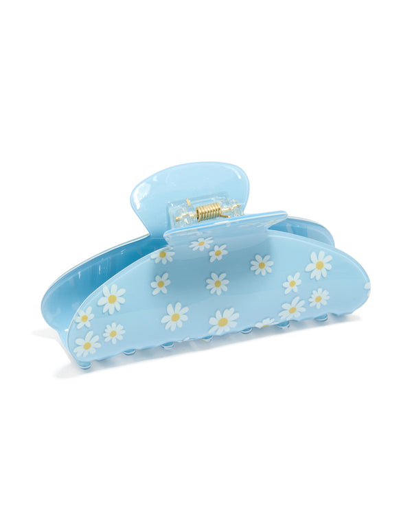 Kids Blue Daisy Printed Arch Claw Clip