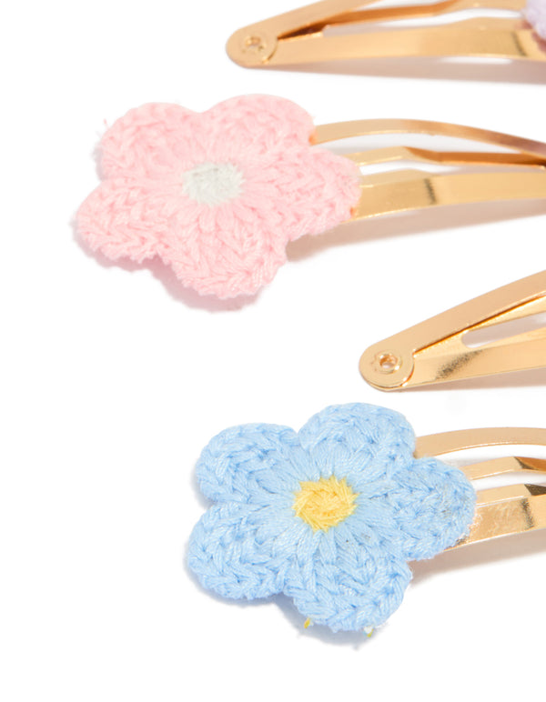 Kids Pastel Crochet Flower Snap Clips 4-Pack
