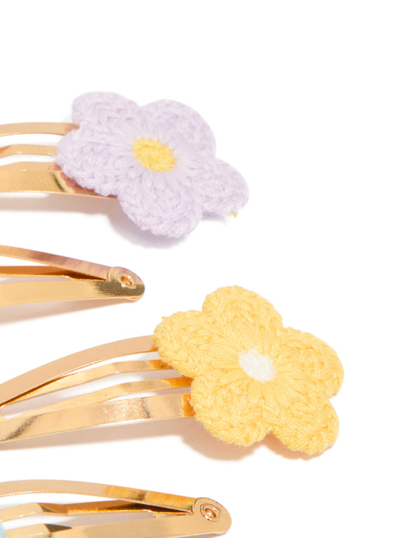 Kids Pastel Crochet Flower Snap Clips 4-Pack