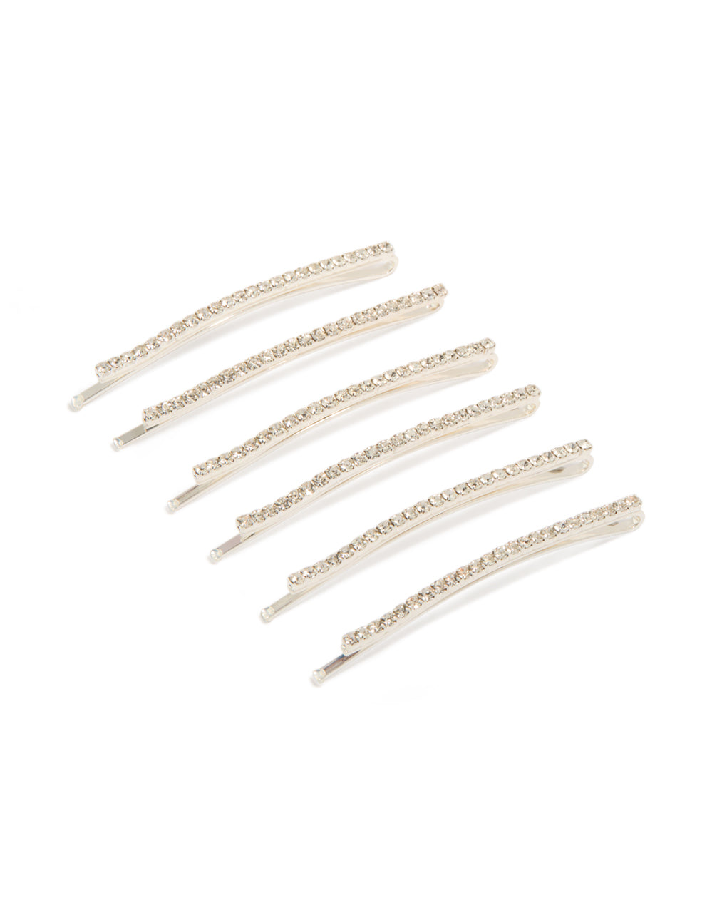 Showcasing a mini diamante pins 6-pack in silver front view