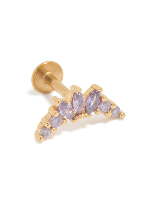 Gold Plated Surgical Steel Purple Cubic Zirconia Marquise Set Single Flat Back Stud