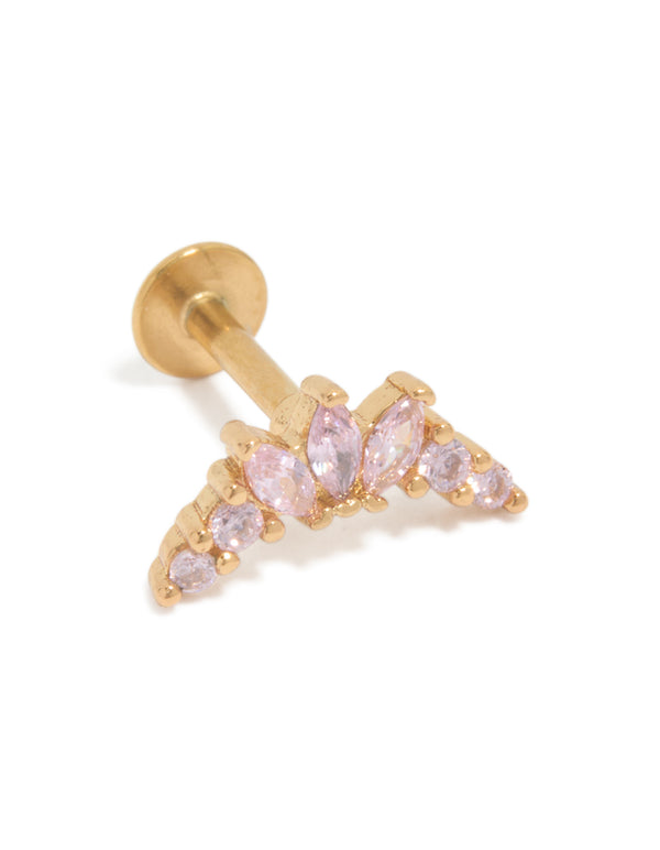 Gold Plated Surgical Steel Pink Cubic Zirconia Single Flat Back Stud