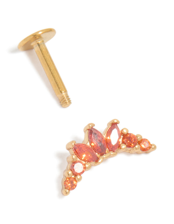 Gold Plated Surgical Steel Red Cubic Zirconia Marquise Flat Back Single Stud