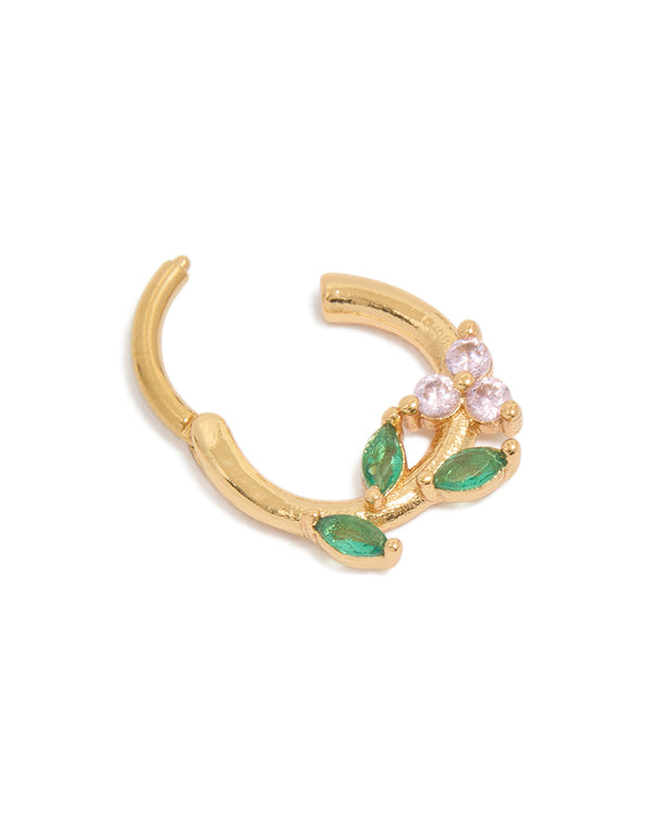 Gold Plated Surgical Steel Cubic Zirconia Flower & Leaves Clicker Ring
