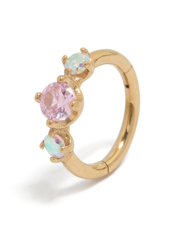 Gold Plated Surgical Steel Multi Cubic Zirconia Circle Clicker Ring