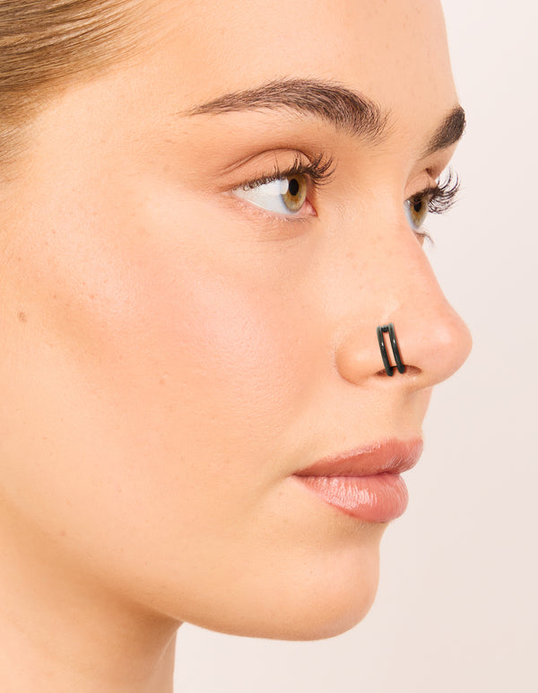 Black Coated Surgical Steel Double Hinged & Plain Nose Rings Pack