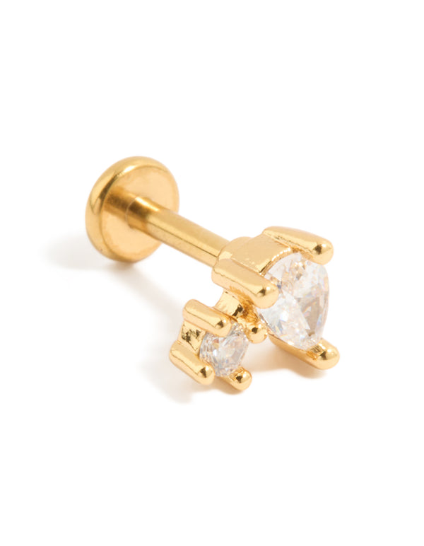 Showcasing a gold plated titanium cubic zirconia pear cluster single flat back stud with clear accent front view