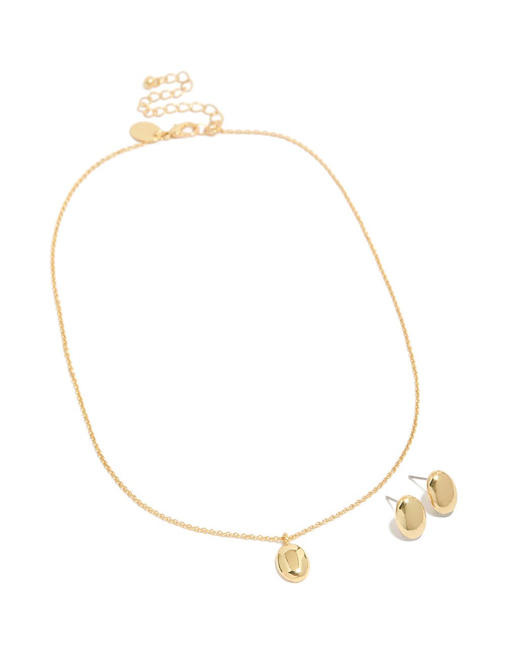 Gold Plated Oval Drop Pendant Necklace & Earrings Set