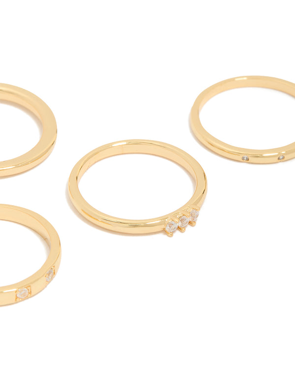 Featuring gold plated cubic zirconia inlay rings 4-pack close up view