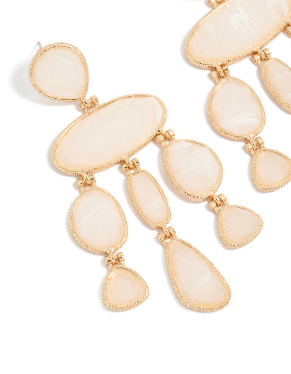 Gold Cream Marble Stones Drop Earrings