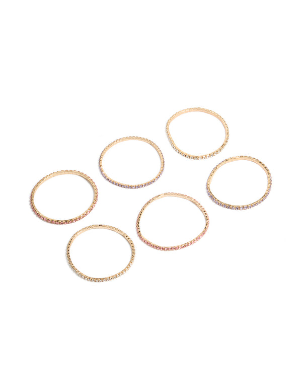Gold Pink & Pink Diamante Stretch Bracelets 6-Pack