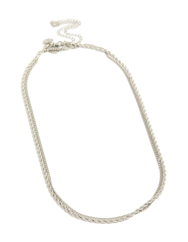 Mens Waterproof Stainless Steel Mini Box & Twist Chain Necklaces 2-Pack