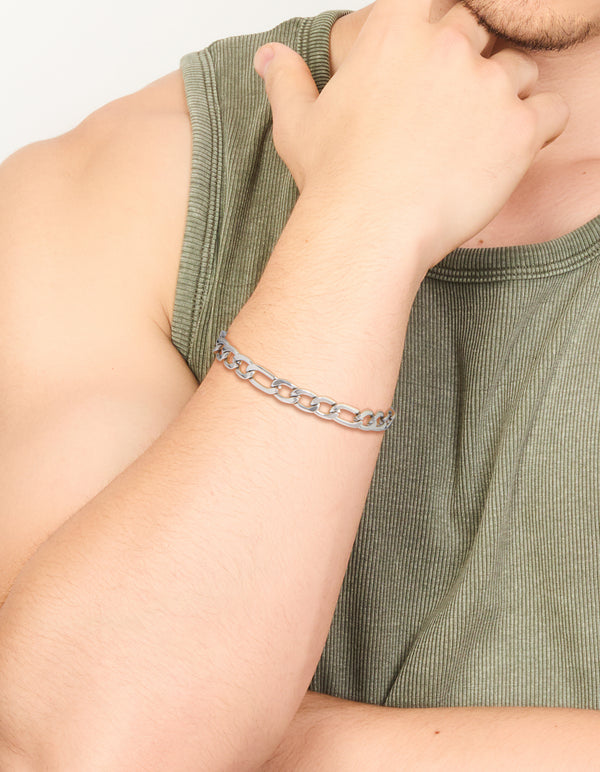 Mens Waterproof Stainless Steel Figaro Chain Bracelet