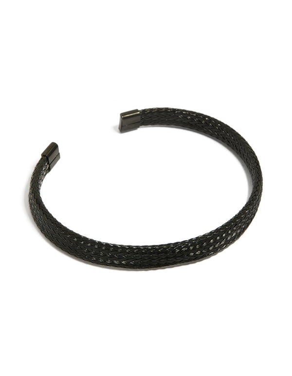 Mens Waterproof Black Coated Stainless Steel Woven Wrist Cuff