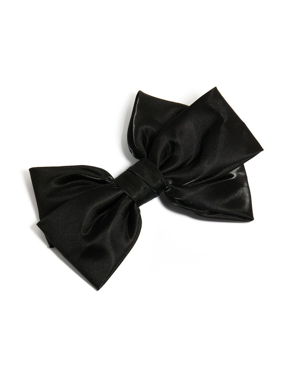 Elegant bow clip featuring solid print in shiny black with statement styling front view