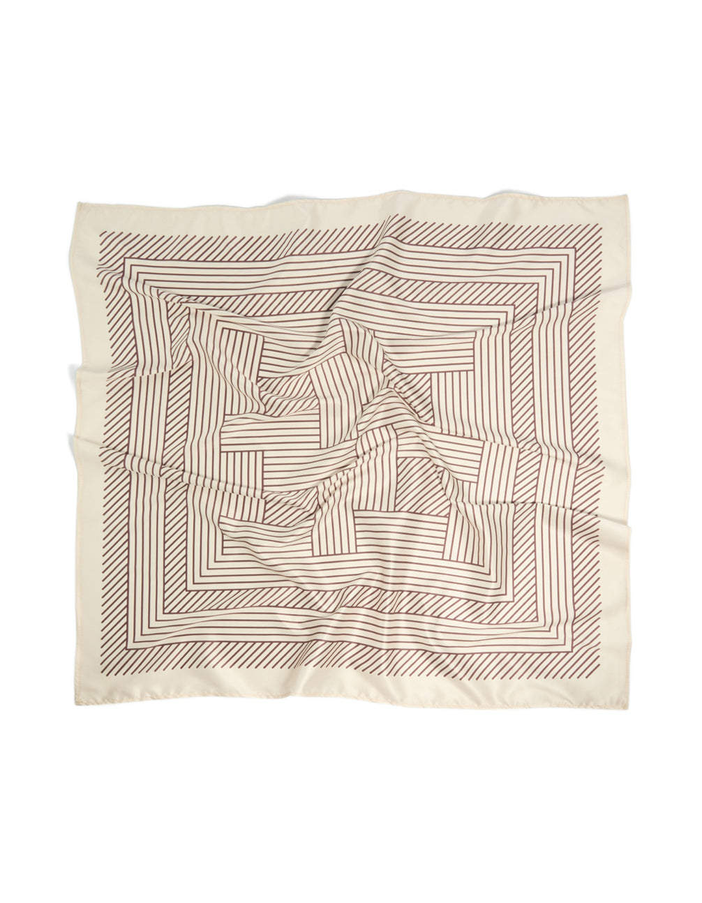 Elegant scarf featuring geometric wavy lines with cornsilk and brown tones detail view
