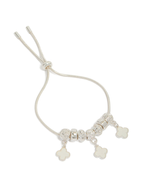 Silver Plated Triple Clover Drop Toggle Bracelet