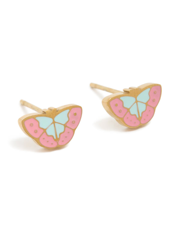 Waterproof Gold Plated Stainless Steel Multicoloured Enamel Butterfly Stud Earrings