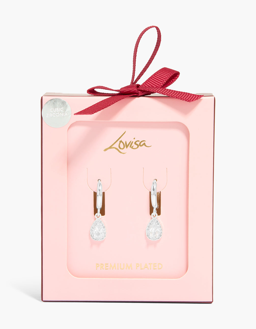 Elegant teardrop cubic zirconia fish hook earrings crafted from silver plated material front view
