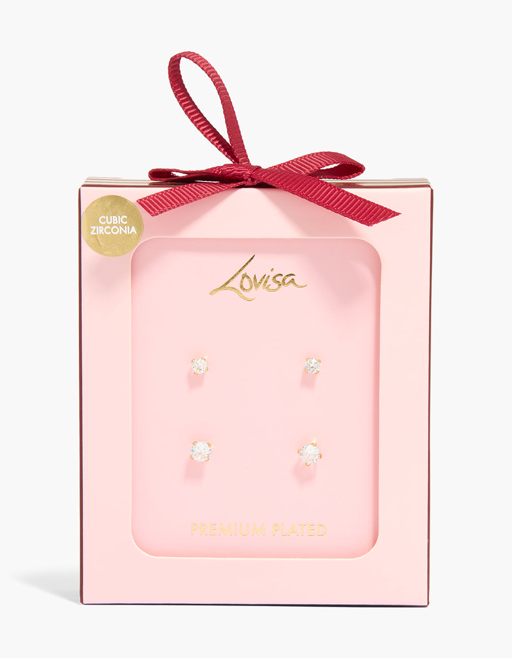 Showcasing gold plated cubic zirconia stud earrings set with round stone front view