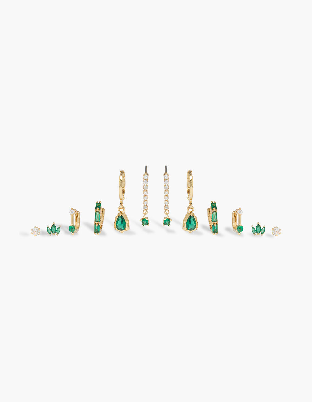 Gold Plated Emerald Cubic Zirconia Bezel Earrings 6-Pack