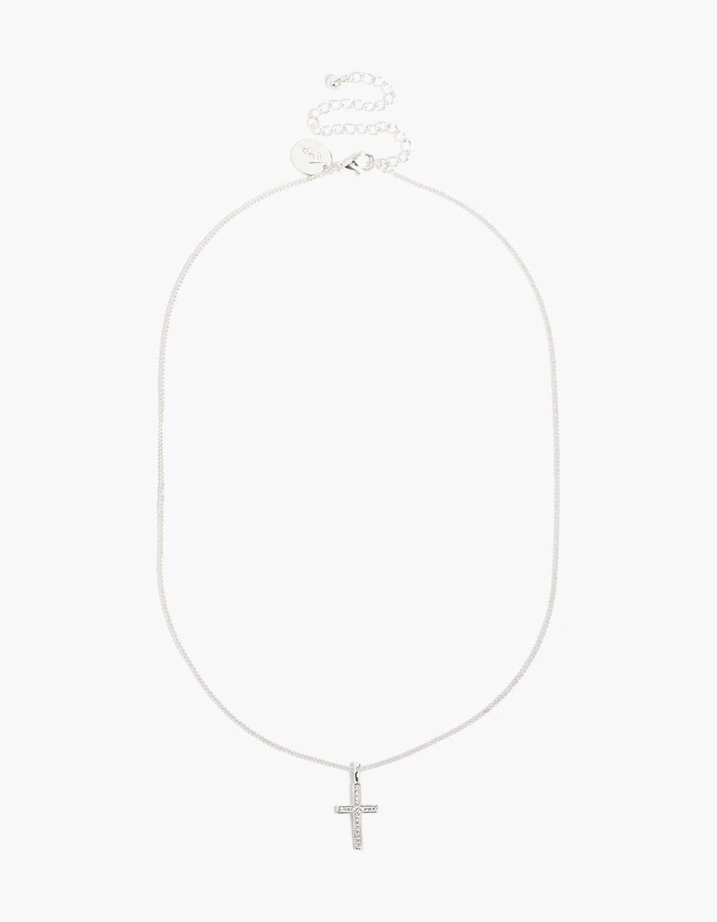 Silver Plated Cubic Zirconia Cross Pendant Necklace