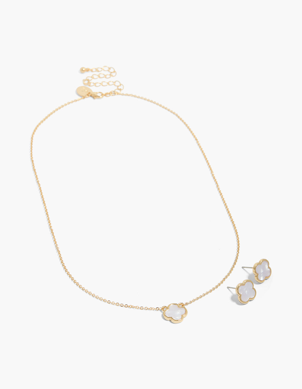 Gold Shell Inlay Flower Earrings & Necklace Jewellery Set
