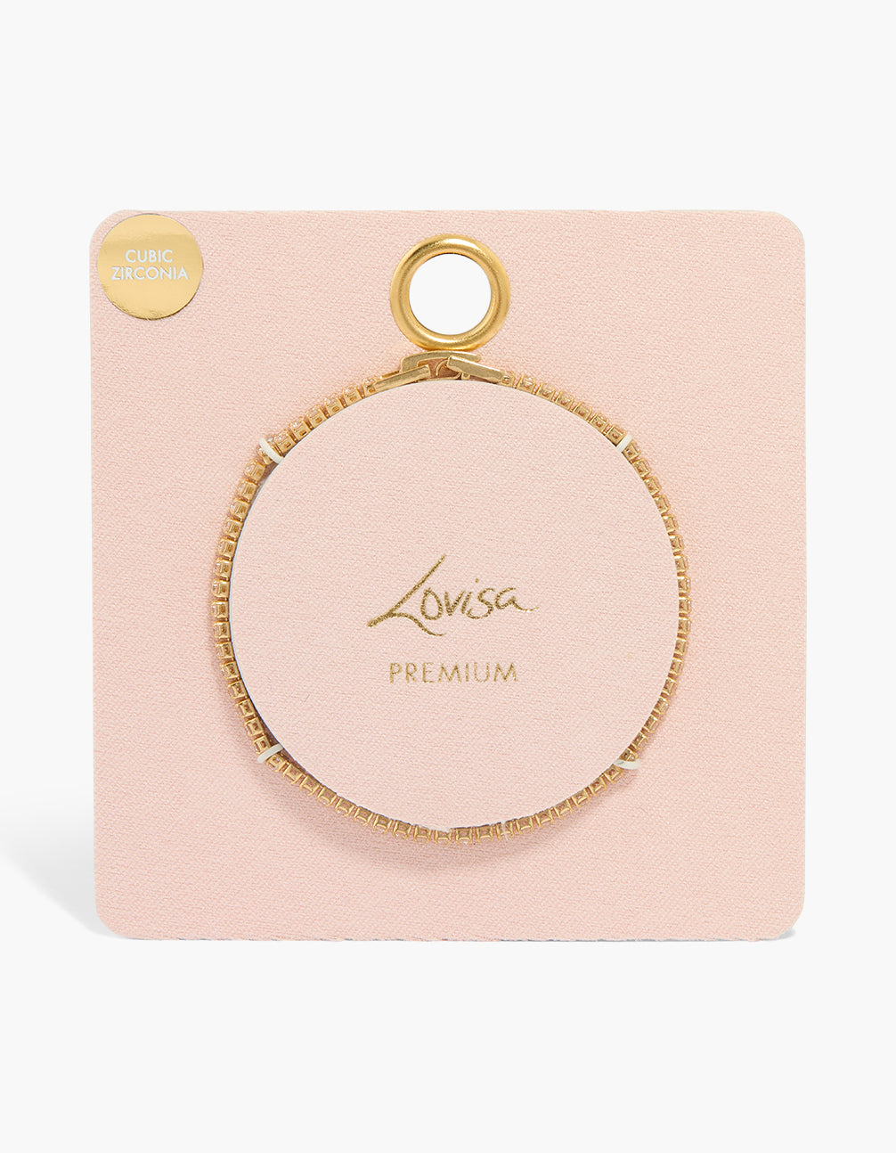 Elegant small round cubic zirconia tennis bracelet in gold plated material closure detail view