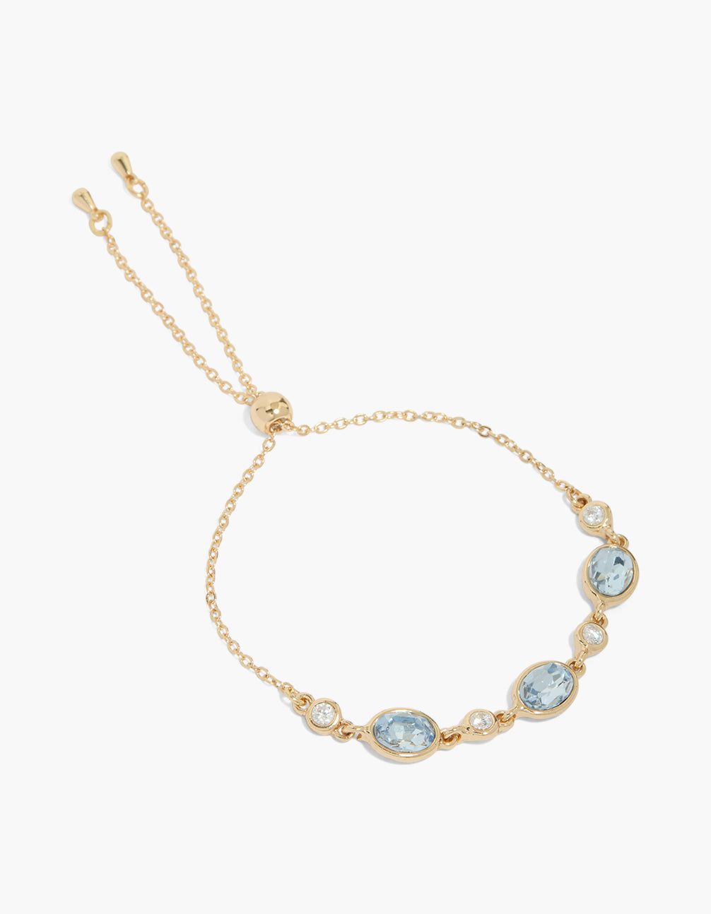 Elegant bracelet featuring oval and circle cubic zirconia in gold front view