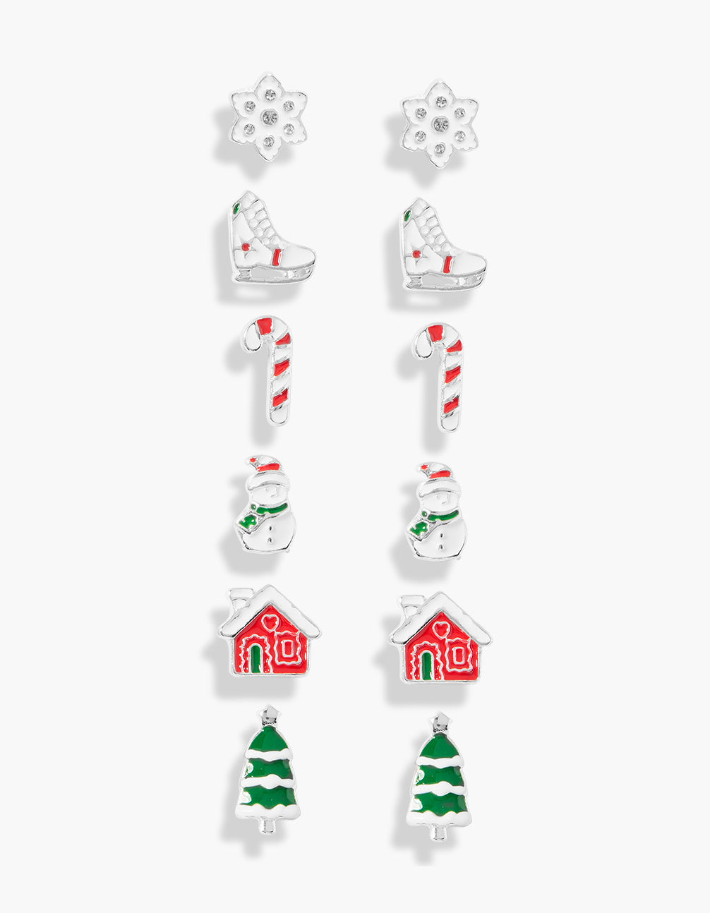 Kids Silver Frosty Winter Stud Earrings 6-Pack